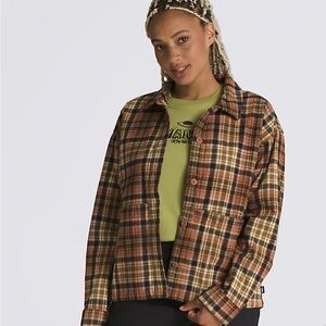 Brand New Women's VANS Roadside Flannel Shacket Jacket Brown Plaid Size L NWOT